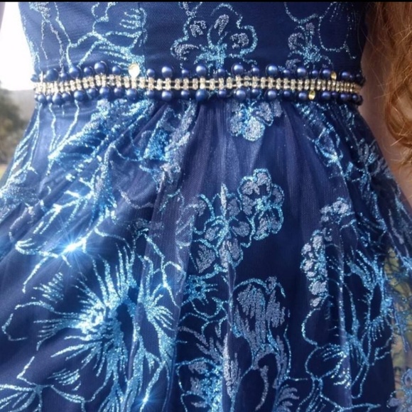 Jackie Jon New York Blue Glitter Prom Dress Size 9 - Picture 6 of 7